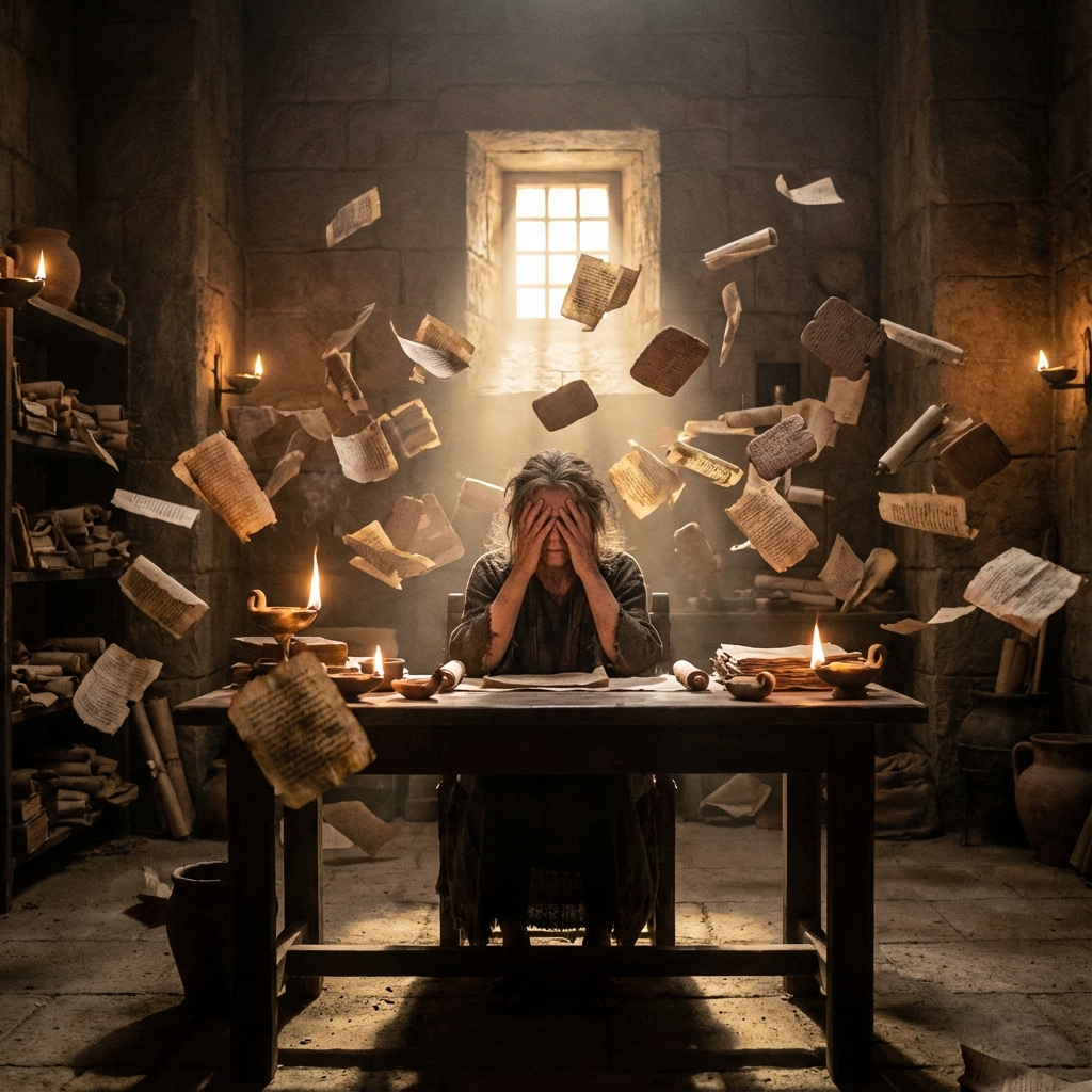 Mujer abrumada por listas infinitas